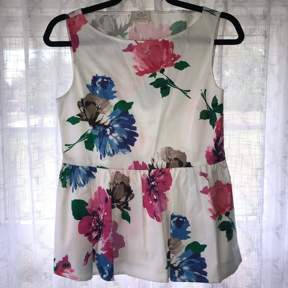 Kate Spade Floral Peplum Top Size 2